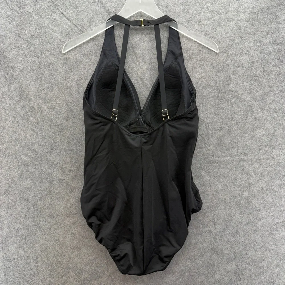 Miraclesuit Wrapsody One Piece Swimsuit Size 12 Black Halter Tummy Control
